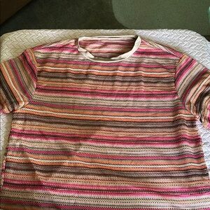 Striped Knit Shirt - Pink, Brown, Cream
